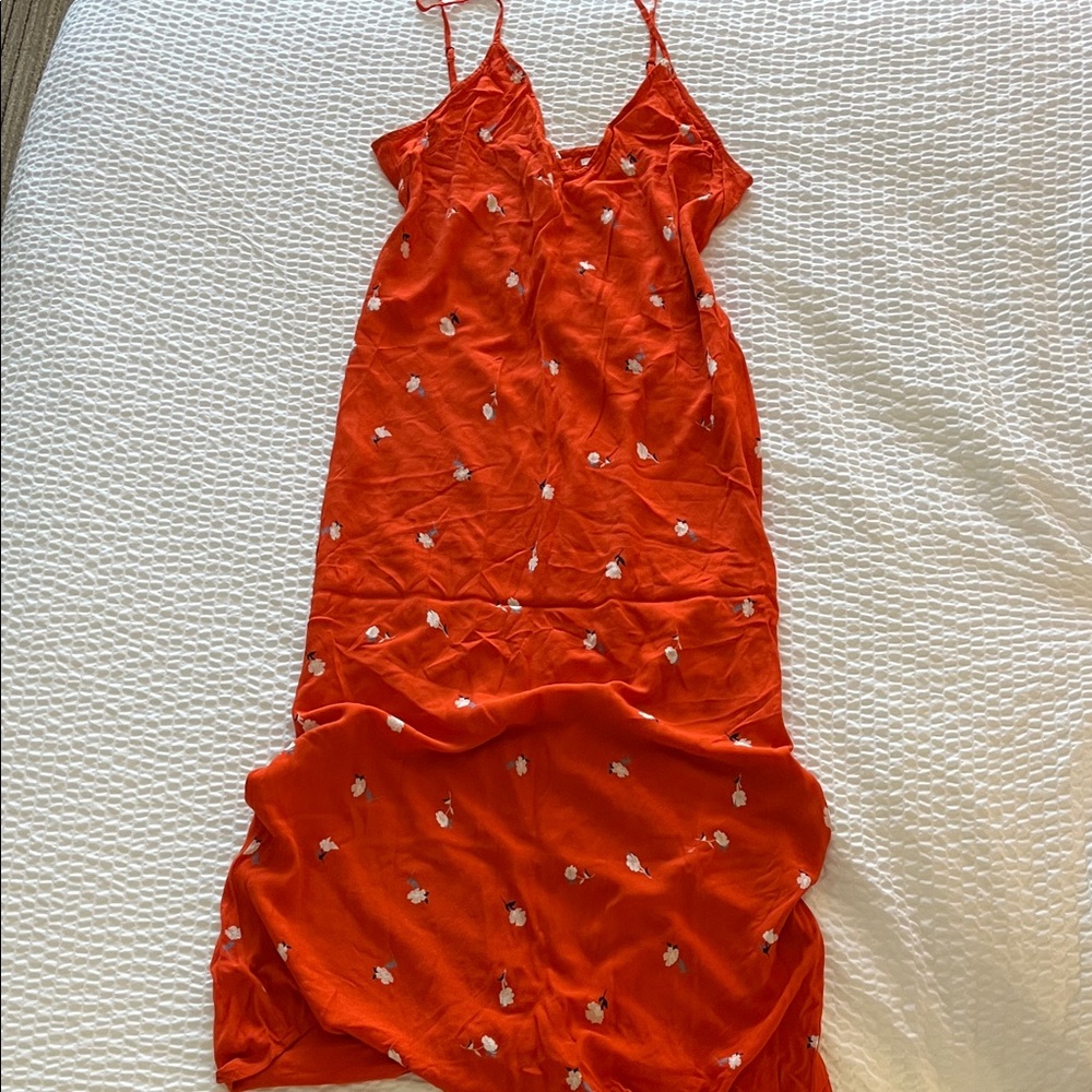 Orange Sleeveless Dress with Floral Embroidery